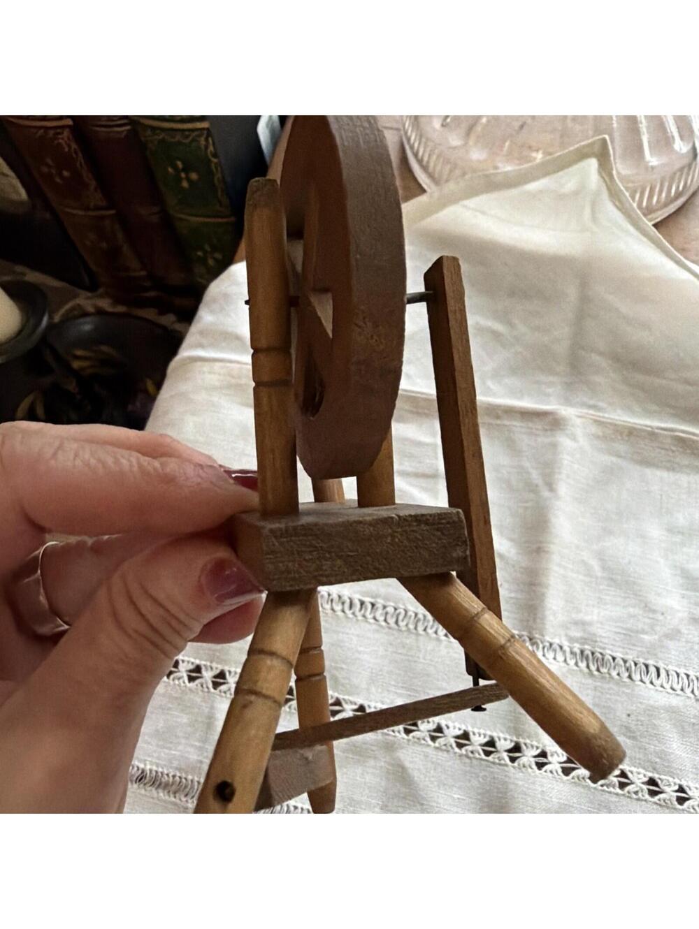 Wooden Spinning Wheel - Vintage Dollhouse Miniature 4.5” Ht Primitive - Picture 6 of 6